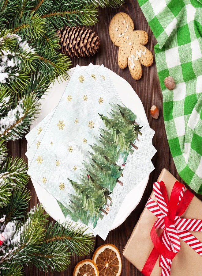 Whaline 80Pcs Christmas Paper Napkins Watercolor Xmas Tree Snowflake Disposable Napkin Winter Woodland Forest Dessert Dinner Hand Napkin for Holiday Party Supplies - Image 4